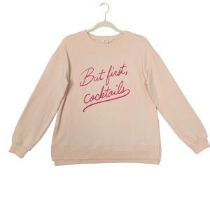 WILDFOX WLT4869S Pink But First Cocktails Long Sleeve Sweatshirt SIZE XS